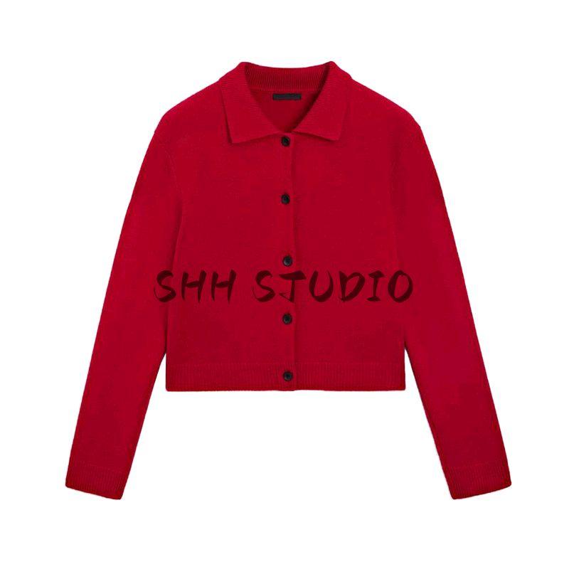 MD Spring New Women's Clothing French Style Retro Casual Long Sleeves Standard Collar Wool Blend Cardigan 6002800