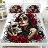 3pcs Sugar Skull Woman Fitted Set 3D Printed Day Of The Dead Flat Sheet Sets With Pillowcases No Filling  Retro Illustration