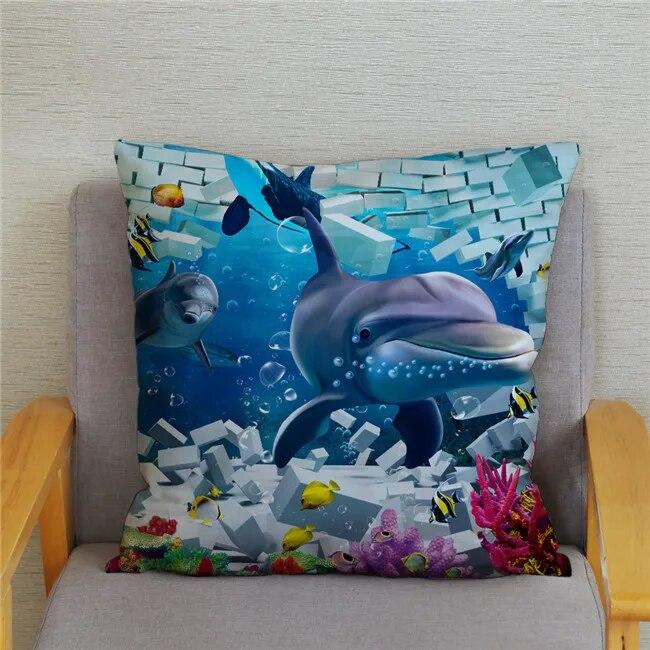 Cushion Cover Ocean Dolphin Pattern Underwater World Print Pillow  Kids Sofa Home Decor