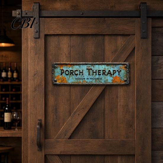 Fine Workmanship Ornaments Porch Therapy Vintage Tin Sign, Rustic Teal Wall Decor, Funny Outdoor Durable Garden Patio Gift for Friends Family