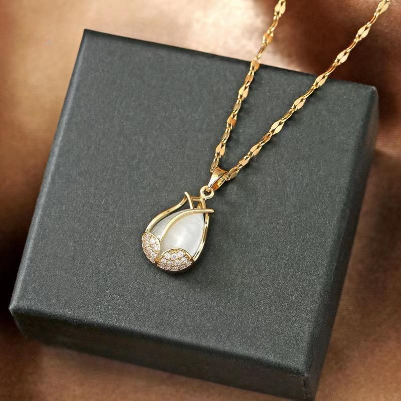 Wykwintny Naszyjnik z Opalem Damski Niszowy Design Lekki Luksusowy Temperament Wisiorek Łańcuszek na obojczyk Biżuteria Tulipany Jakość