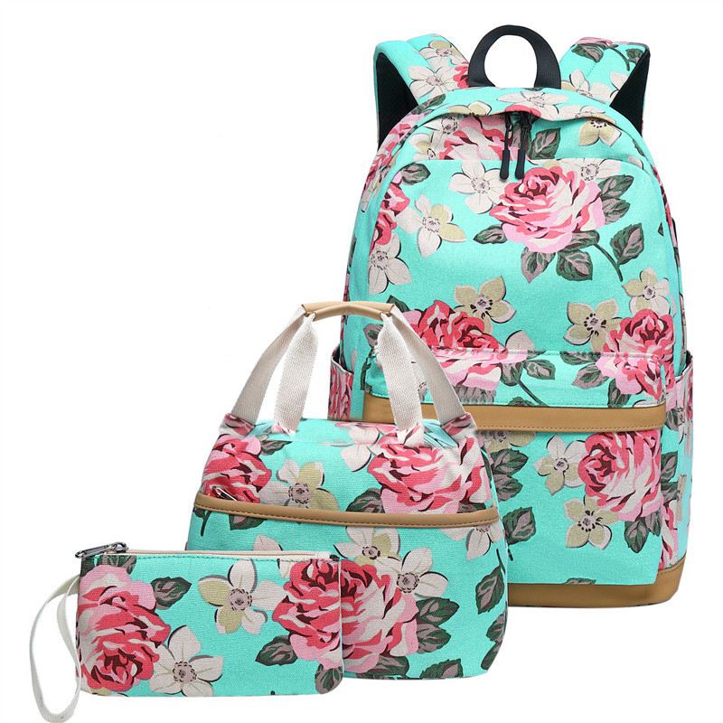 Hot School Backpack for Teenager Girls School Bags Lightweight Kids Bags Children Travel Floral Canvas Backpack Bookbags Set