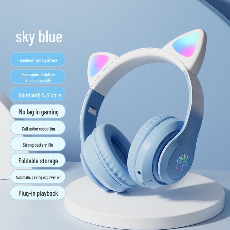 STN28PRO Cat Ear Wireless Bluetooth Headset - Gradient Color, Luminous, Foldable, Head-Mounted Gaming Headphones