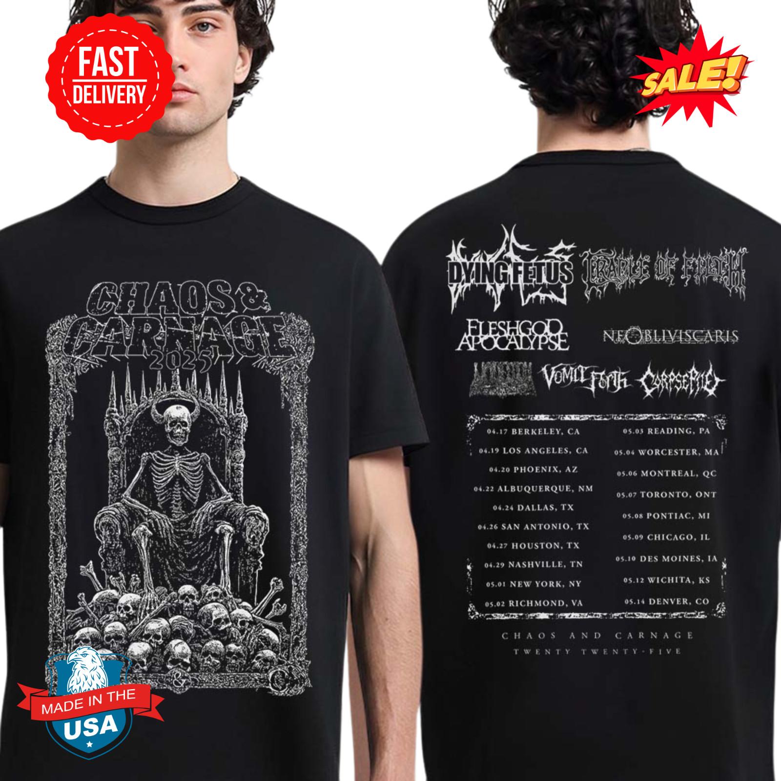 Chaos And Carnage 2025 Tour Merch White Skull King Two Sided T-Shirt S-5XL S