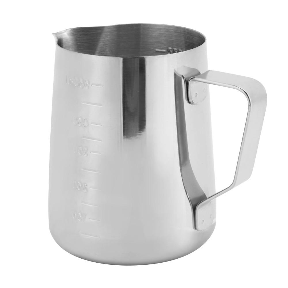 Edelstahl Kännchen zum Aufschäumen von Kaffee Klare Skala Pull Flower Tasse Cappuccino Zubereitung