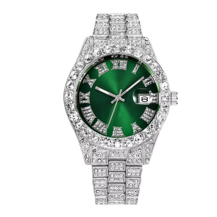 New Full Diamond Men'S Business Steel Belt Watch Quartz Watch For Straight Hair Watches