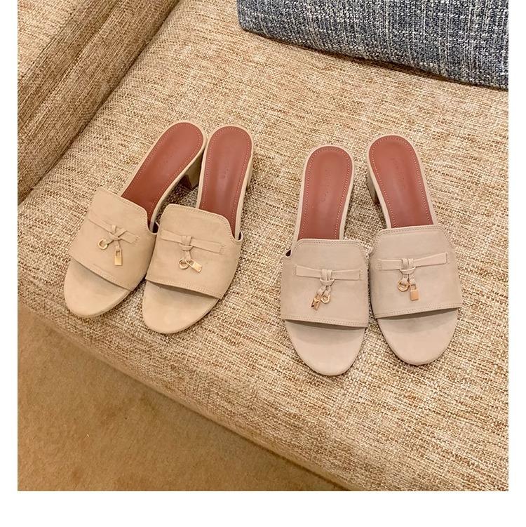 Sheepskin Version~ Old Money Merry Su Lock with Thick Heels and Cool Slippers for Women