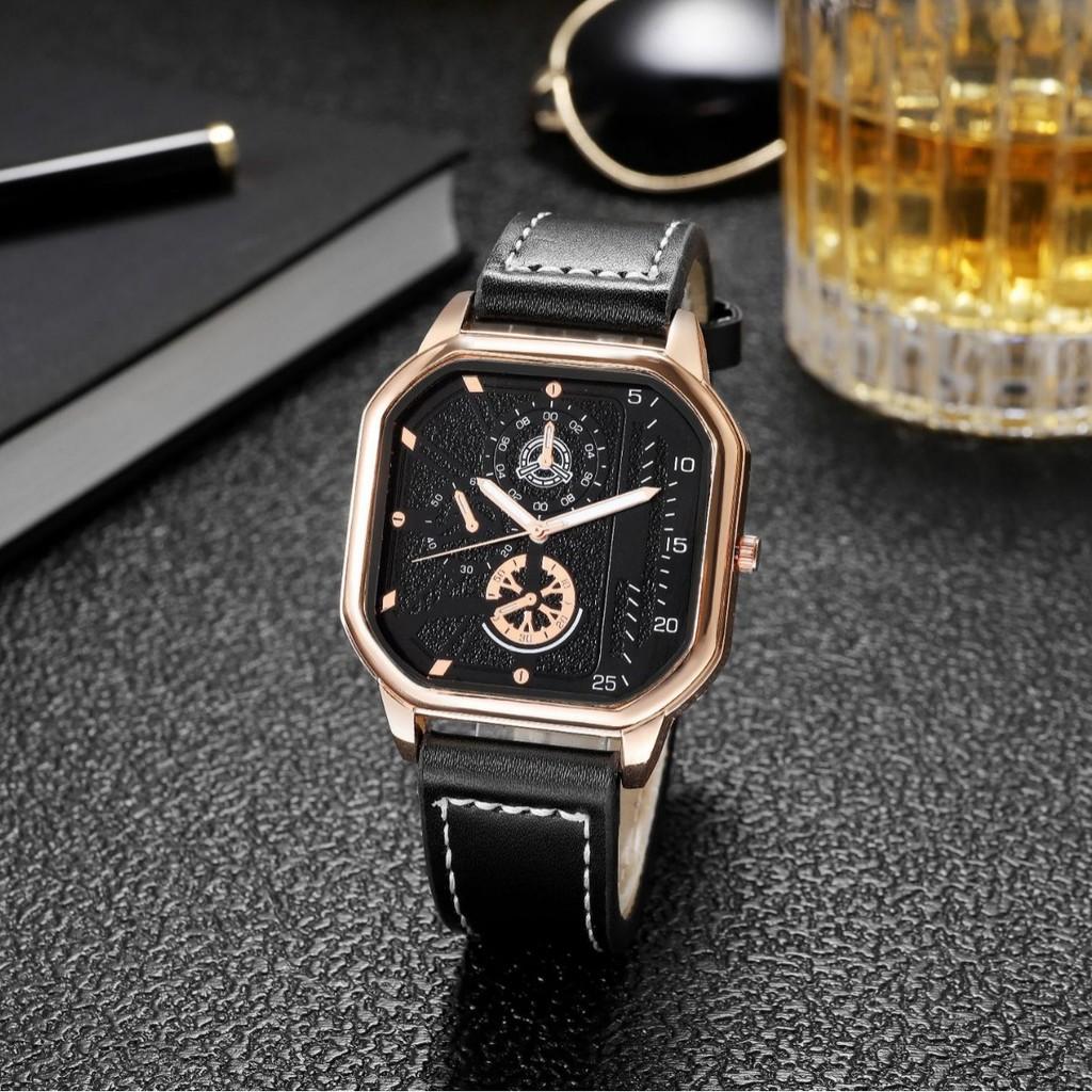 Business Watch Mens Leather Quartz Wristwatch With Minimalist Dial For Formal Wear