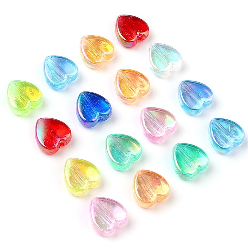 200pcs 8x9mm Acrylic Heart Beads Candy Color Loose Spacer Beads For Jewelry Making DIY Bracelets Necklace Keychain Accessories