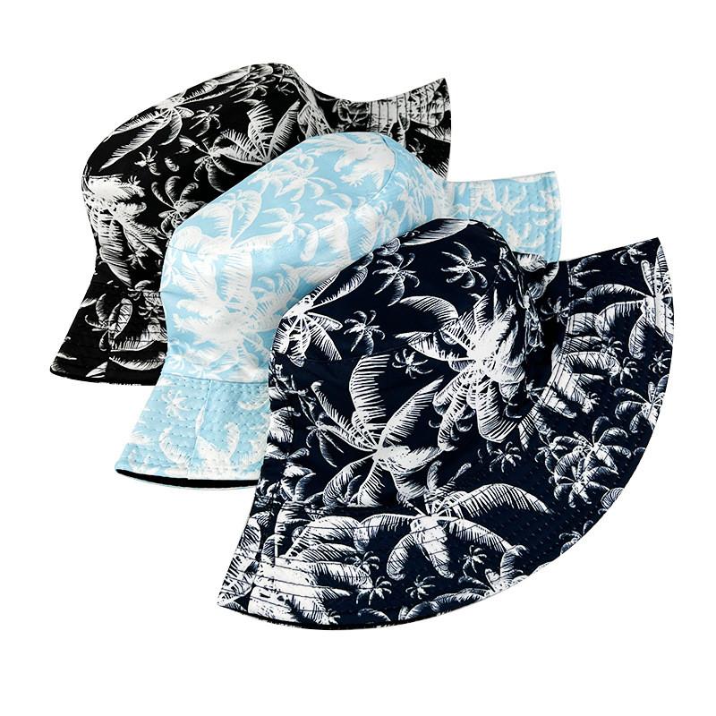 Palm Tree Fisherman Hat With Large Brim 100% Polyester Windproof Waterproof Sun Protection For Summer
