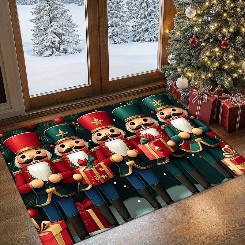1pc Christmas Nutcracker Print Doormat, Absorbent Non-Slip Polyester Floor Mat for Home Use, Festive Holiday Entryway Decorative Mat, Funny Xmas Mat,