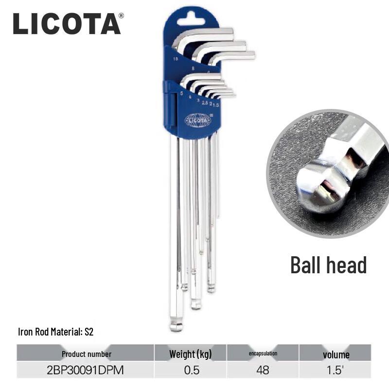 LICOTA 9-Piece Extra Long Metric Ball End Hex Key Wrench Set