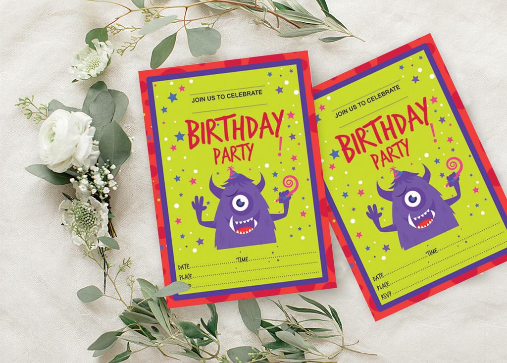 Darling Souvenir Green Birthday Invitation Card 28 Pcs Fill or Write In Blank Invites Printable Party Supplies 5 X 7
