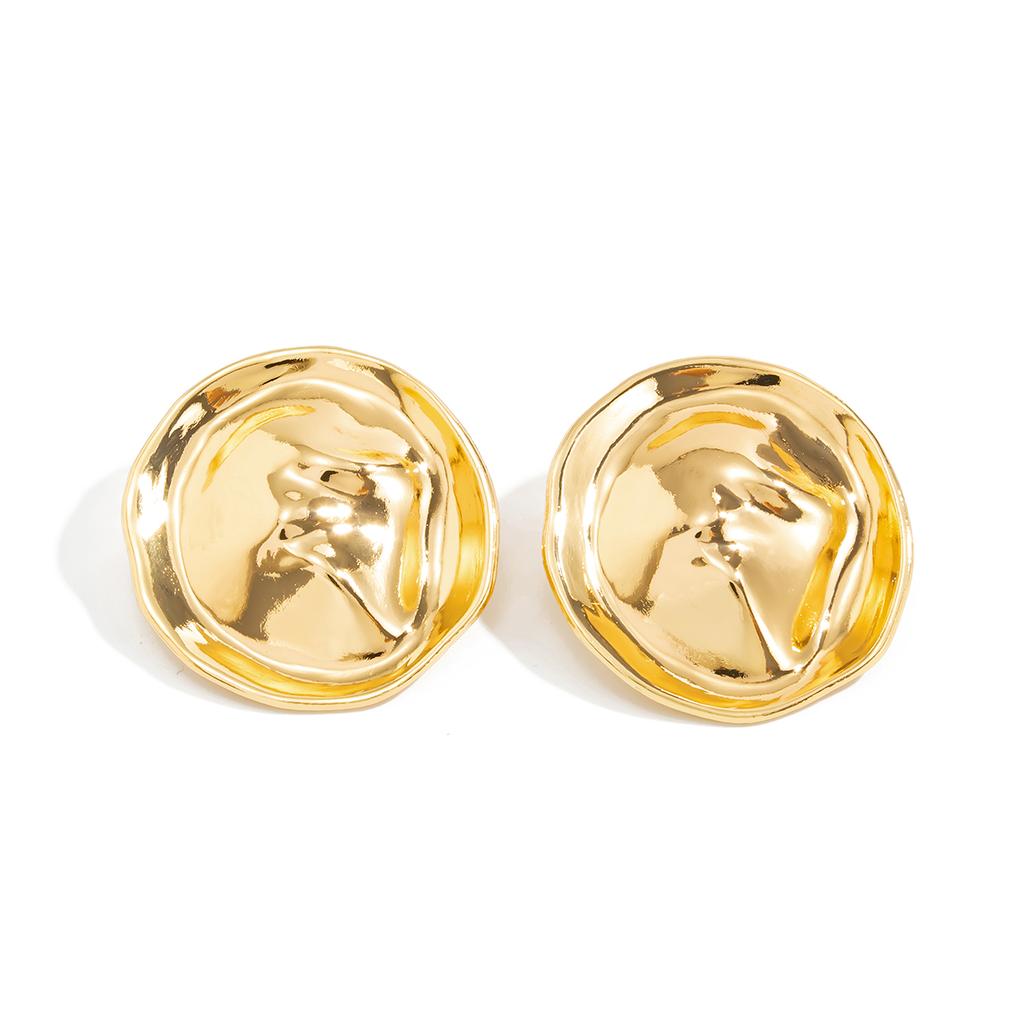 Ingemark Trend Simple Irregular Round Pierced Stud Earrings Women Retro Creative Geometry Metal Texture Earring New Year Jewelry