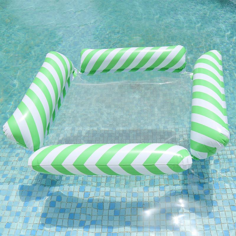 New Inflatable Four-tube Deck Chair with Mesh, Floating Bed, Water Play Hammock, Striped Foldable Mesh Floating Chair