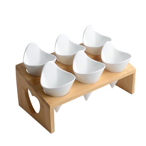 

Керамическая миска для закусок с 6 отделениями, деревянная подставка, блюдо для закусок, дегустационная тарелка, фруктовница, десертные миски, блюдо для дим-самов, обеденные тарелки, посуда