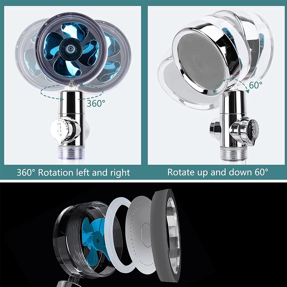 VILOYI Shower Head Water Saving High Pressure Handheld Turbo Propeller Showerhead Adjustable Water Flow Bathroom Filter Nozzle