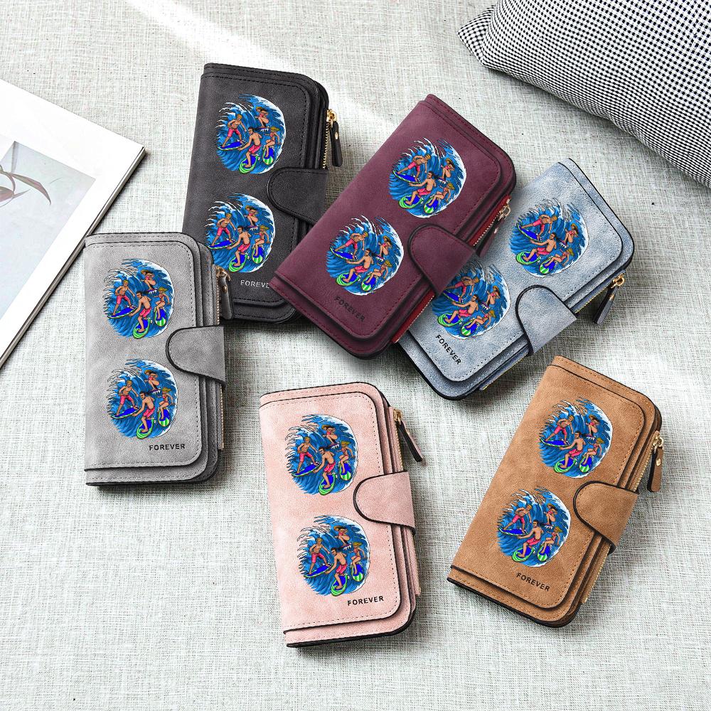 Leisure Surfing Printed Purse Fashion Faux Leather Long Wallet Portable Card Holder for Daily Use