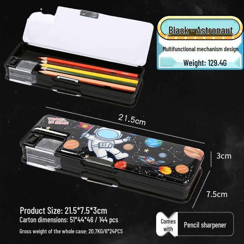 Multi-functional Double-Layer Pencil Case for Boys & Girls - Plastic, Simple Design for Kindergarten & Primary School Students