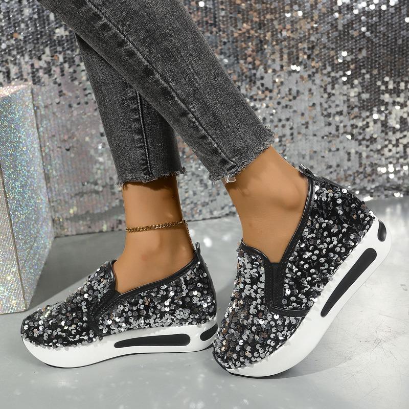 Trendy Brand Shiny Sequin Decorated Fashion Sneakers New Style Women's High Quality Comfortable Thick Sole Casual Women's Shoes