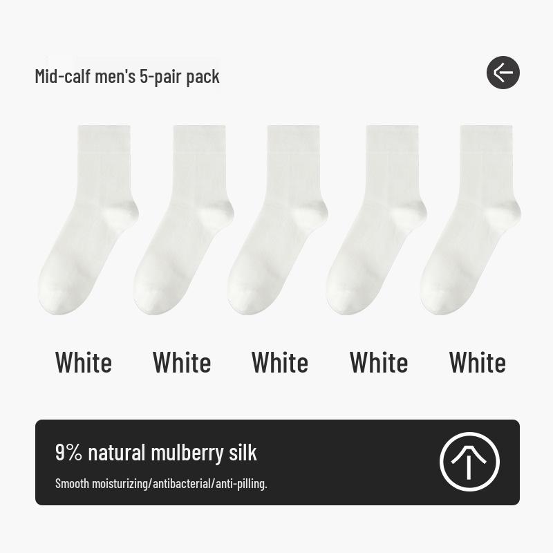 Men's High-End Antibacterial Silk Socks - Four Seasons Style, Black, Knee-High, Mid-Calf, Odor-Resistant for Business and Autumn Wear