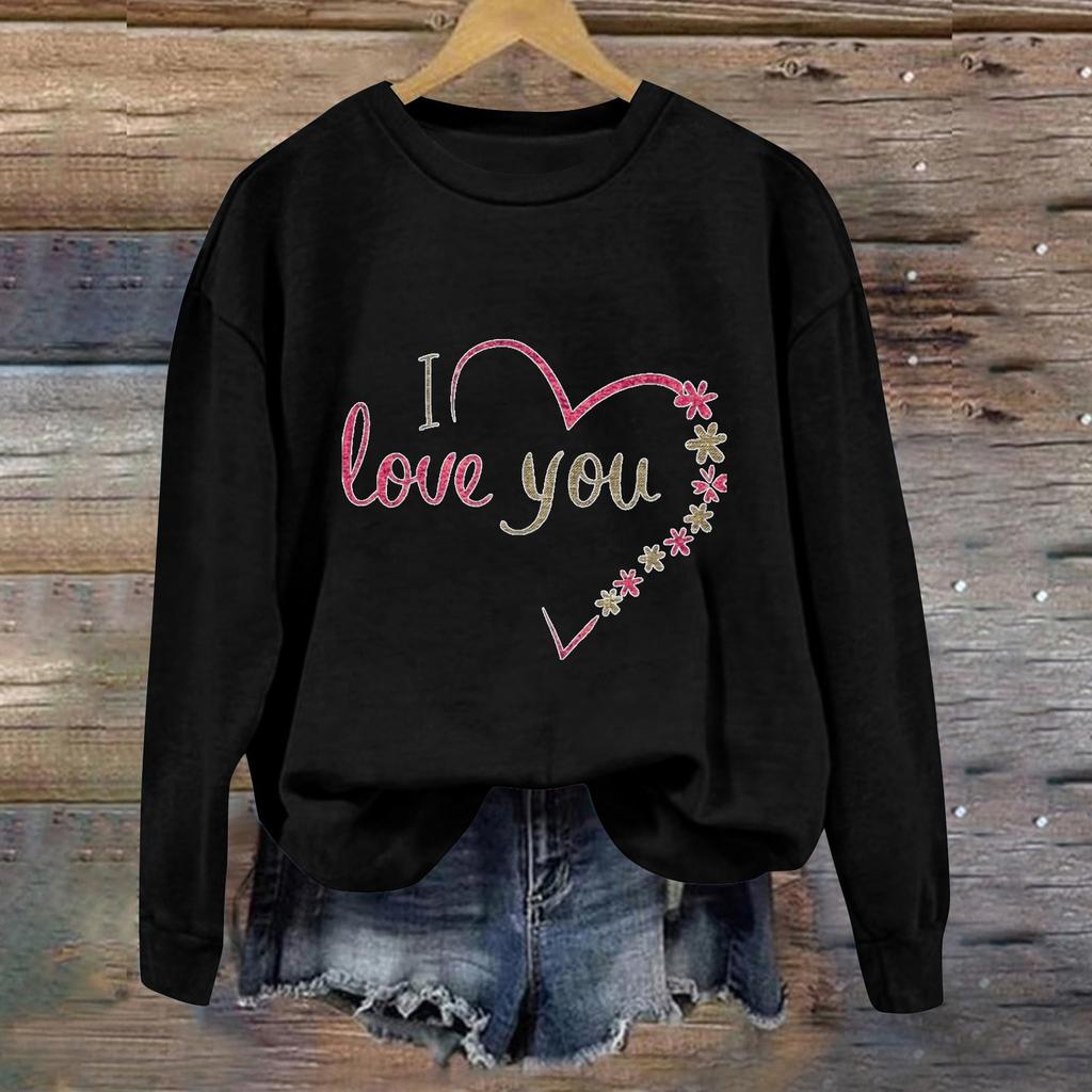 Damenmode Langarm Print Rundhals Pullover Top