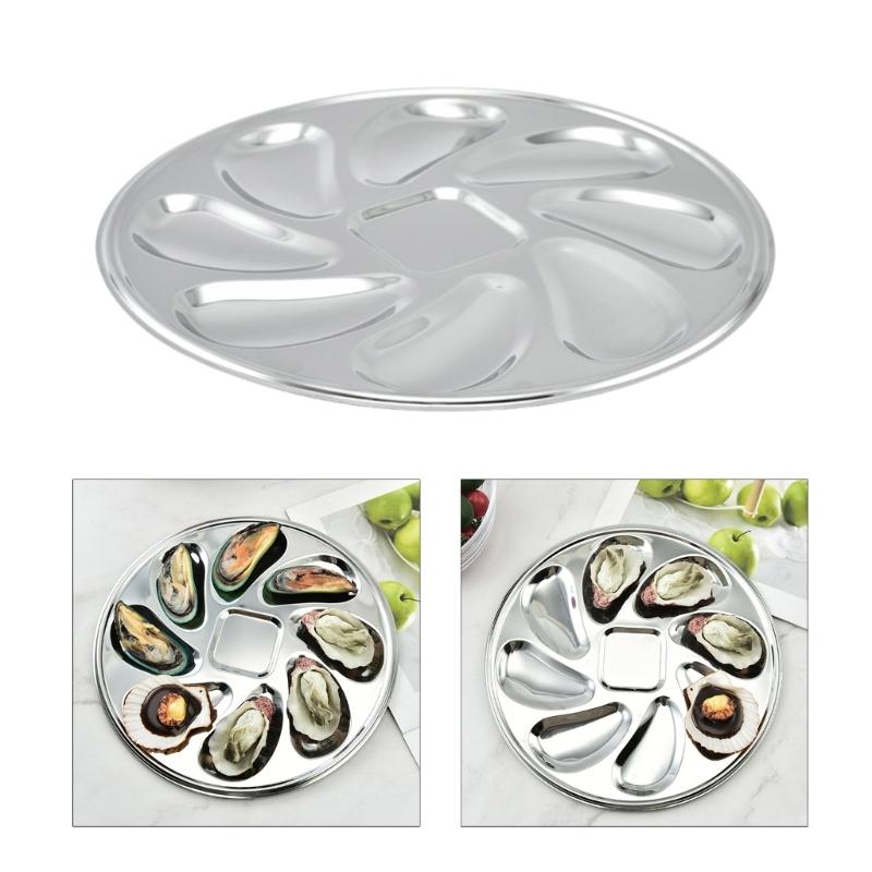 Versatile Shellfish Tray 8 Slot Plate Shellfish Seafood Tray Stainless Steel Material Suitable for Seafood Delight