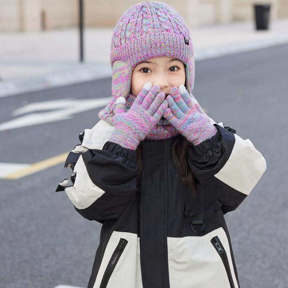 3Pcs/Set Coldproof Hat Scarf Gloves Set Earflap Ear Protection Caps Winter Pullover Hat Children