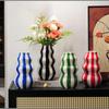 European Ceramic Vertical Striped Vase Water-based Flower Arrangement Container Striped Floral Vase for Room and Dining Table