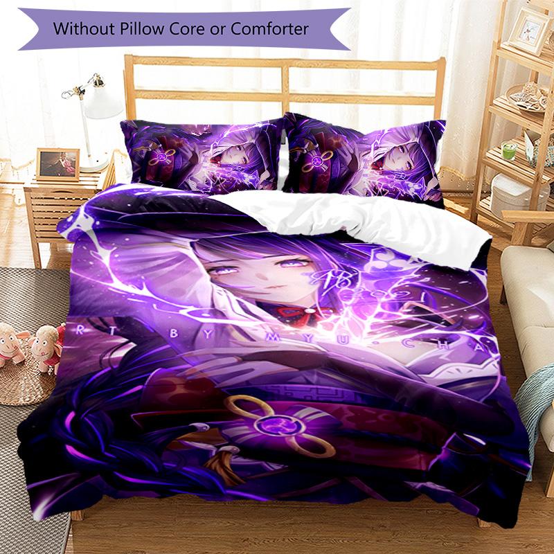 3pcs Genshin Impact Balzebub pattern bedding set duvet cover set includes duvet cover &pillowcases, perfect all season bedroom decoration & gift