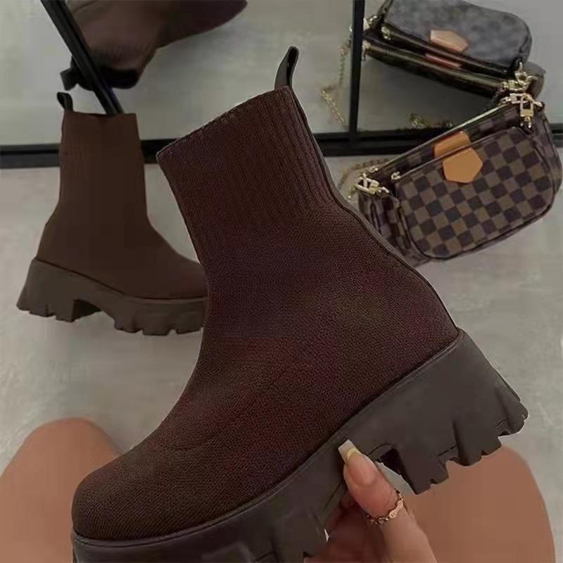 Damen Flyknit Sport Kurze Stiefel, Damen Herbst und Winter Neue Stil, Damen Stiefel, Große Socken, Stiefel