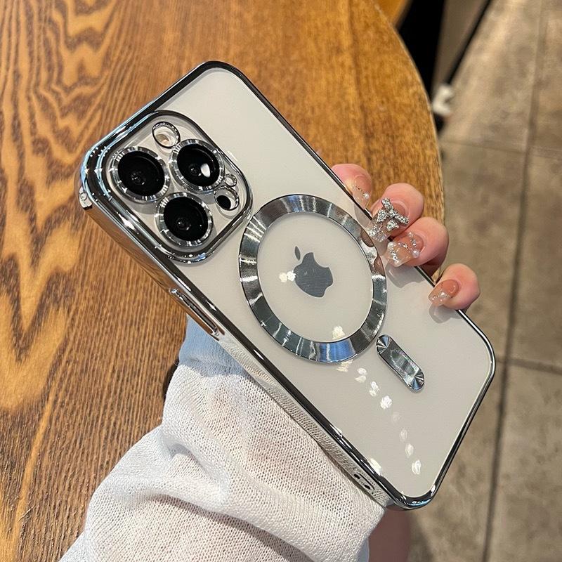 Transparent Magnetic Plating Suitable for IPhone17promax Mobile Phone Case Apple 16 Full Inclusive Tpu with Lens Film 15