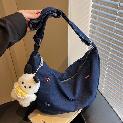 Trend Casual, Lazy, Denim Style Tote Bag, Student Class Commuting Versatile Large-capacity Messenger Bag