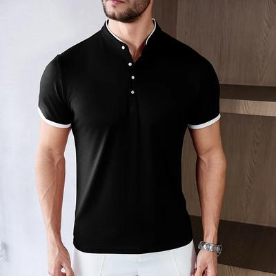 Men's Casual Fashion Solid Color Short Sleeve Stand Up Collar T-shirt 2026 Summer Versatile Comfortable Top