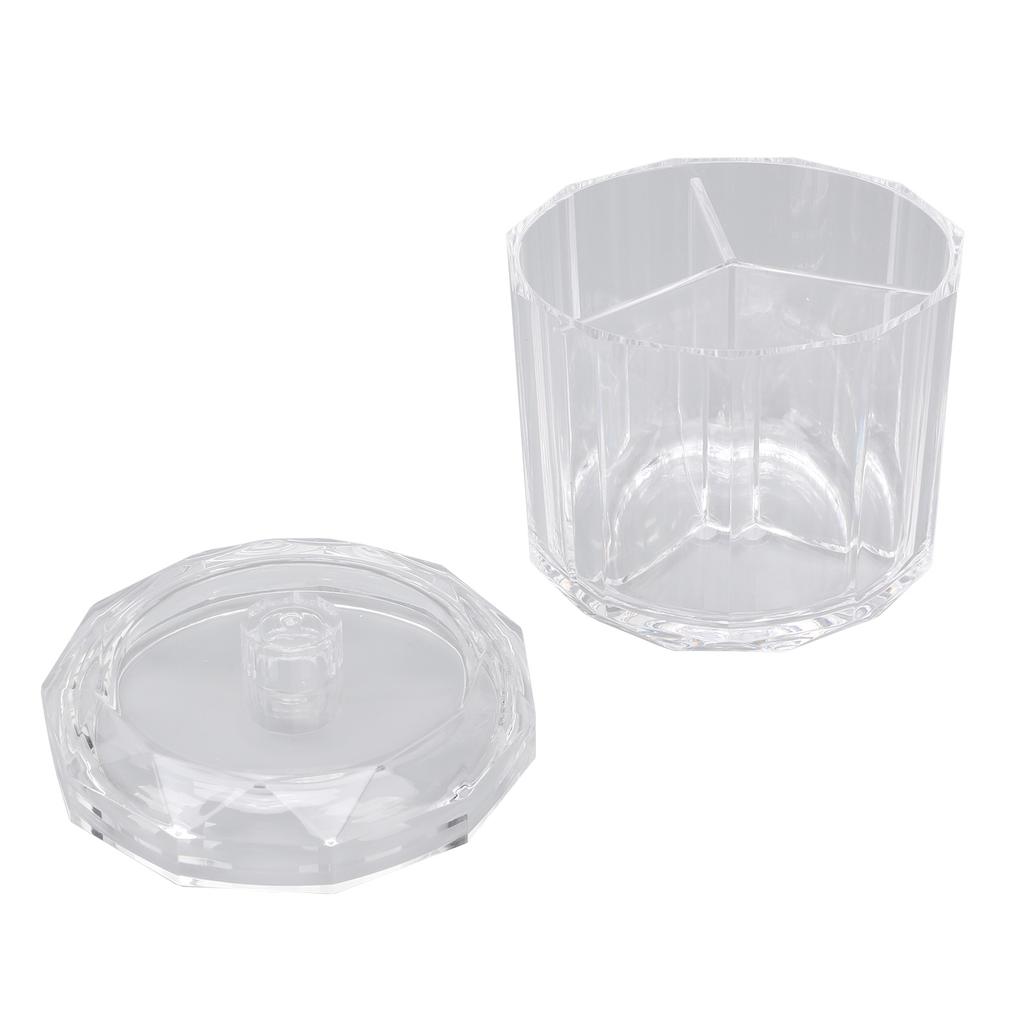 Cotton Swab Holder with Lid Clear Dust Proof Waterproof 3 Separate Compartments Cotton Balls Storage Box