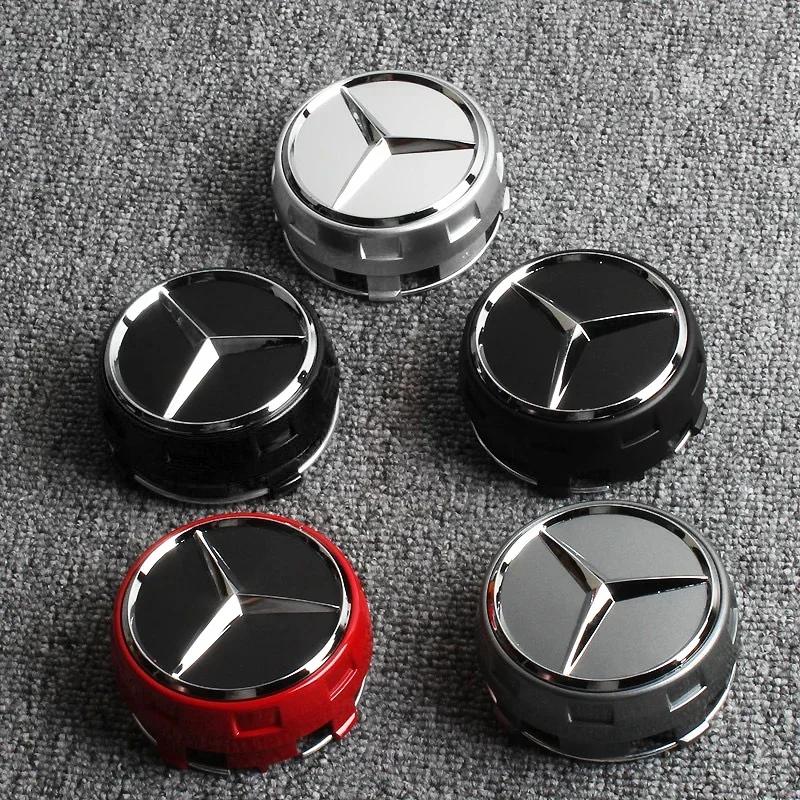 4PCS 75mm Black Red Raised Wheel Center Caps for Mercedes-Benz AMG C E S GLC GLE A0004000900 Hub Cover Waterproof