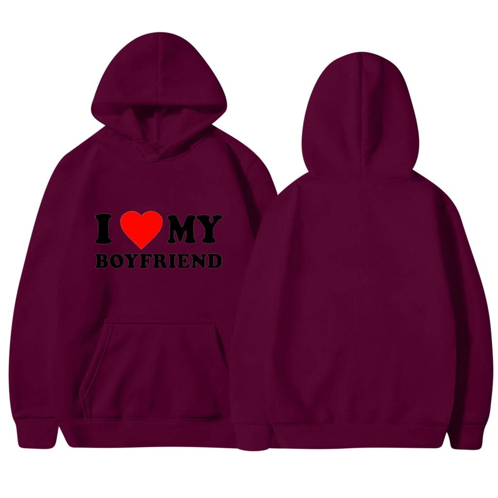 I LOVE MY GIRLFRIEND I Love My Boyfriend Love Casual Loose Pullover Hooded Sweater
