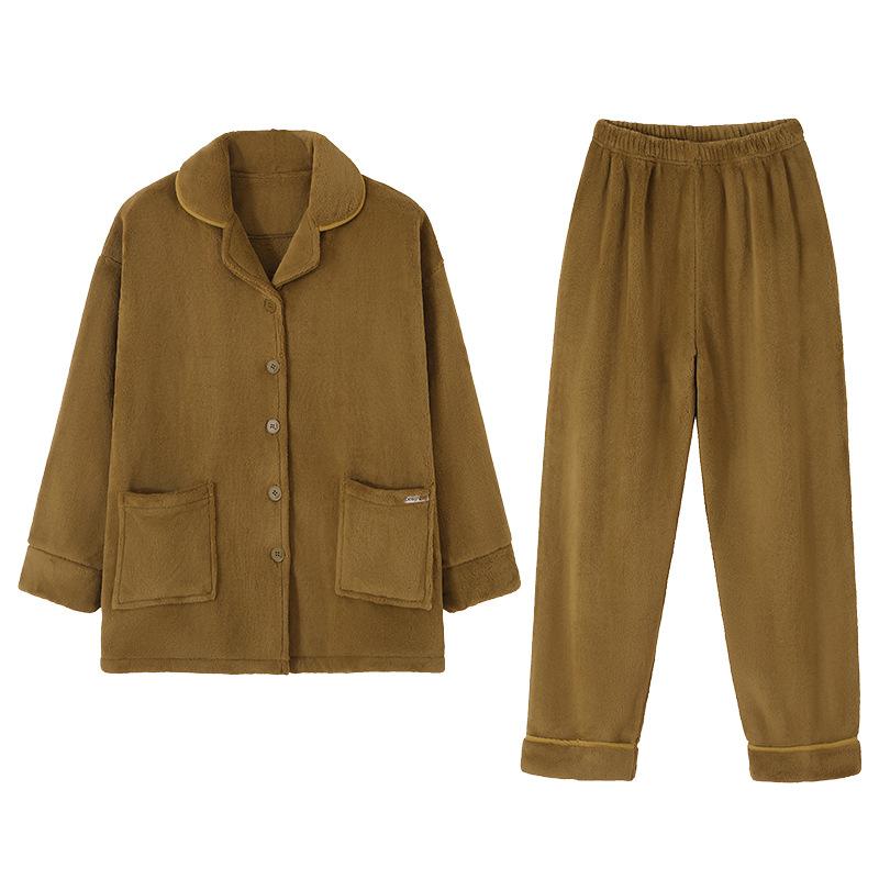 Coral Fleece Pajamas Women'S Autumn And Winter Fleece Thickened Flannel Furry Warm Loungewear Set