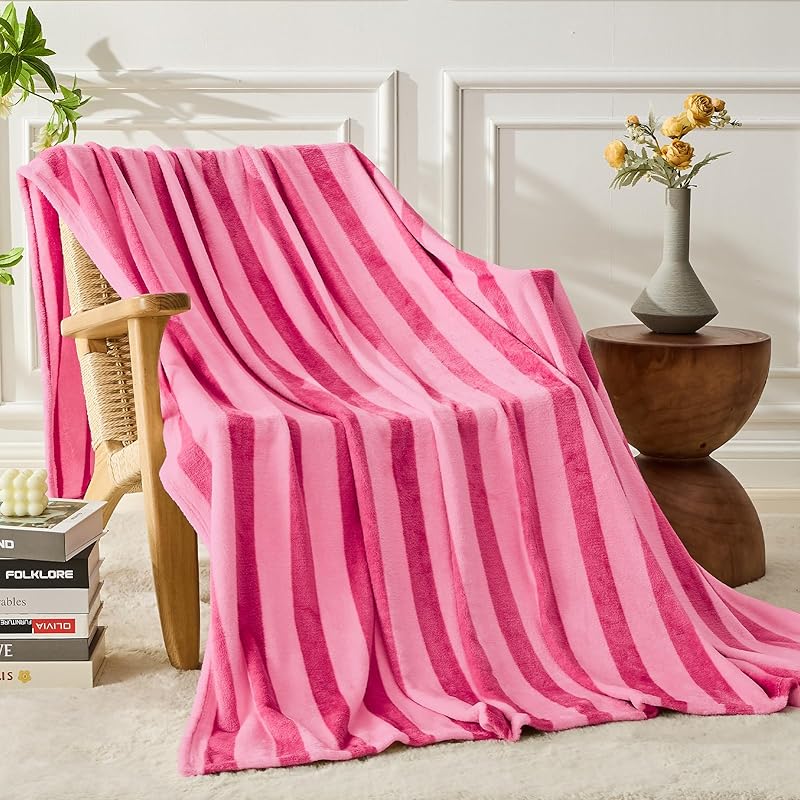 FY FIBER HOUSE Striped Flannel Throw Blanket - Soft Cozy Striped Blanket for Couch, Sofa, or Bed - 50"x60", Black Brown, All Season Use
