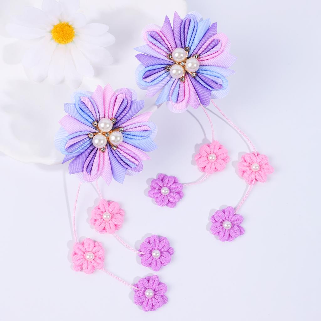 2pcs Flower Hair Clips with Flower Tassel Faux Pearl Hairpins Cute Barrettes Hair Accessories for Girls Headwear Hair Pin
