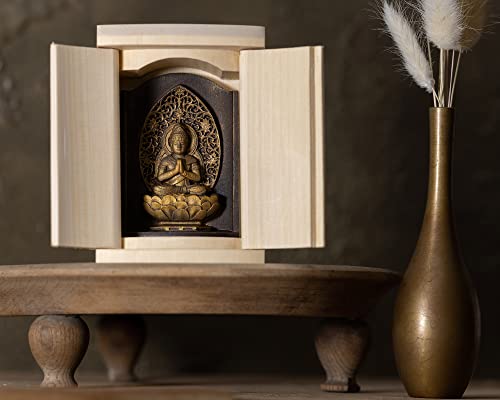 Zeku Bodhisattva, a Buddhist Statue In a Shrine (with an Antique Gold Finish) - Prayer At Kongo Sammai-in Temple, Mount Koya - Amulet and Guardian of