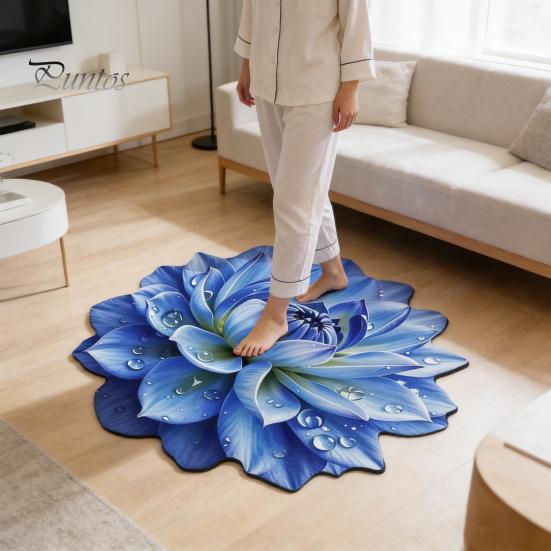 Shower Floor Mat 3D Flower Area Rug Realistic Floral Pattern Plush Absorbent Bathroom Non-Slip Soft Velvet for Living Room Bedroom Kitchen Entryway