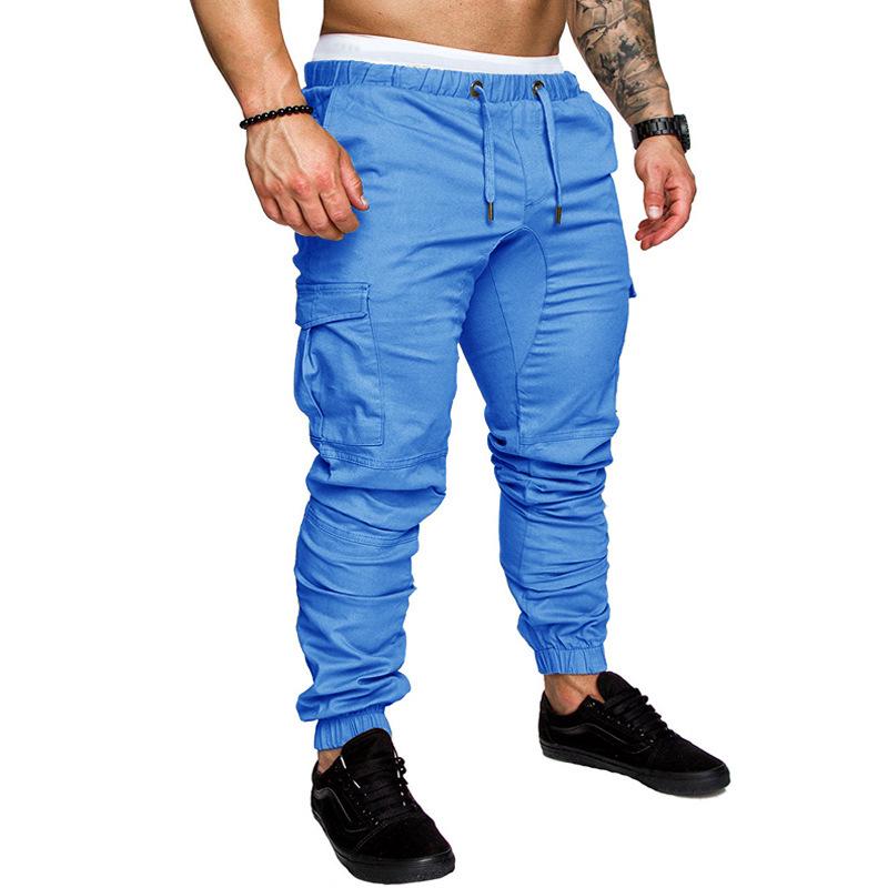Men's Spring and Autumn Long Pants Fashion Casual Drawstring Elastic Pants Solid Trousers with Pockets