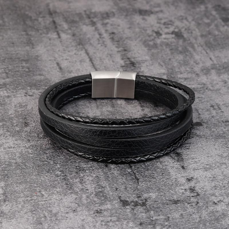 Multilayer Leather Classic Small Accessories Men's Leather Stainless Steel Bracelet For Birthday Party Lucky Present