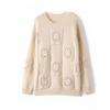 Handmade Women's Loose Knit Wool Sweater - Round Neck, Thick, Trendy, and Stylish Hollow Design.