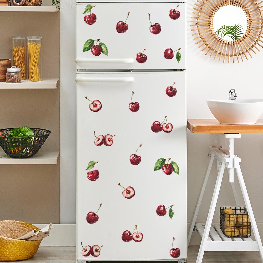 DIY Rote Kirschmalerei Küche Esszimmer Kühlschrankaufkleber Heim-Hintergrund und Wandverschönerungsaufkleber