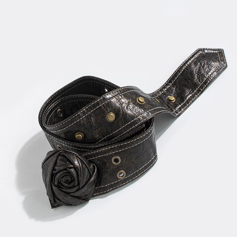 Fashion Flower Rose Waist Belt For Women With Faux Leather Adjustable Strap