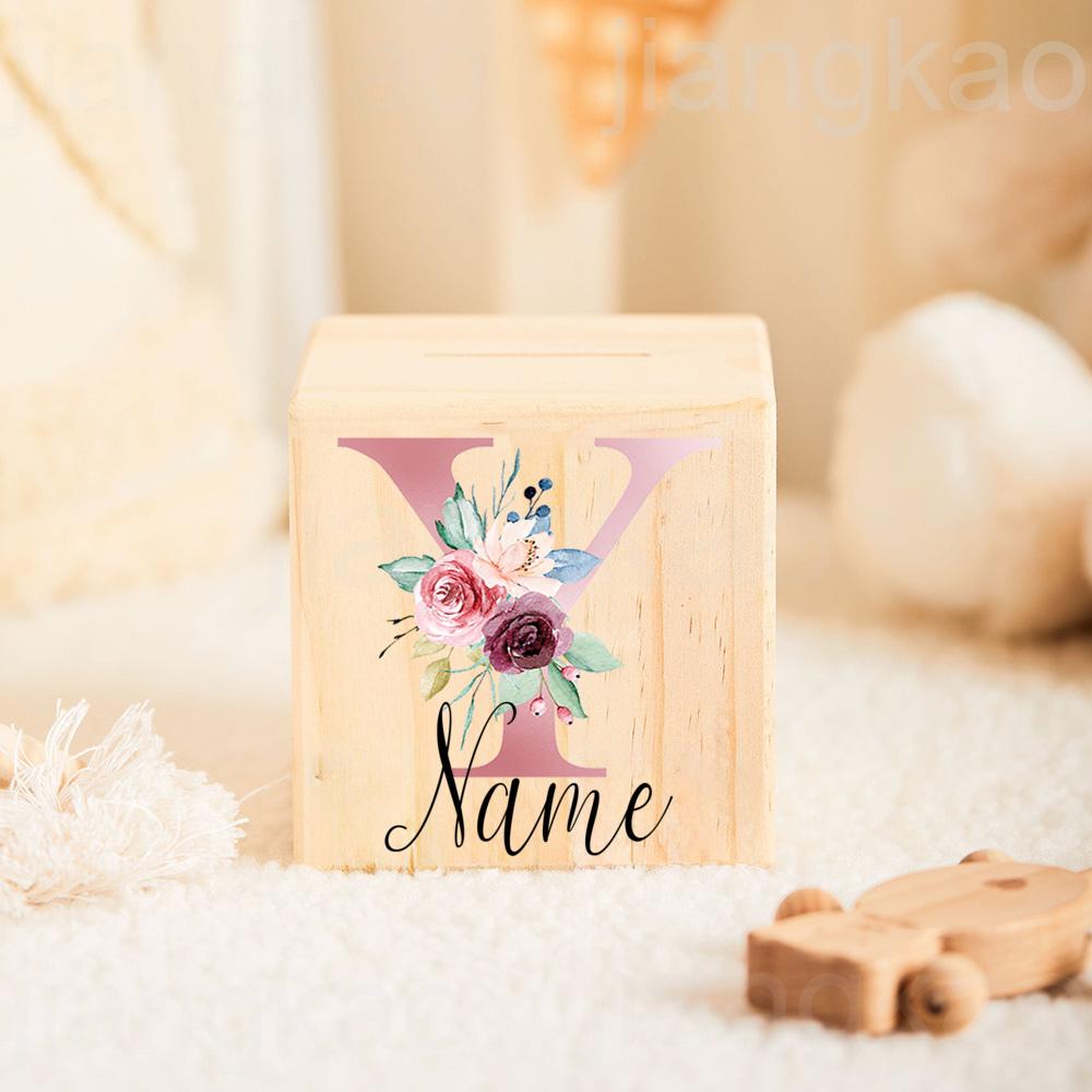 Personalizowana Skarbonka Inicjał z Imieniem Skarbonki dla Dzieci Etui na Kolekcję Monet Drewniany Banknotnik Prezent Urodzinowy na Baby Shower dla Dziewczynek