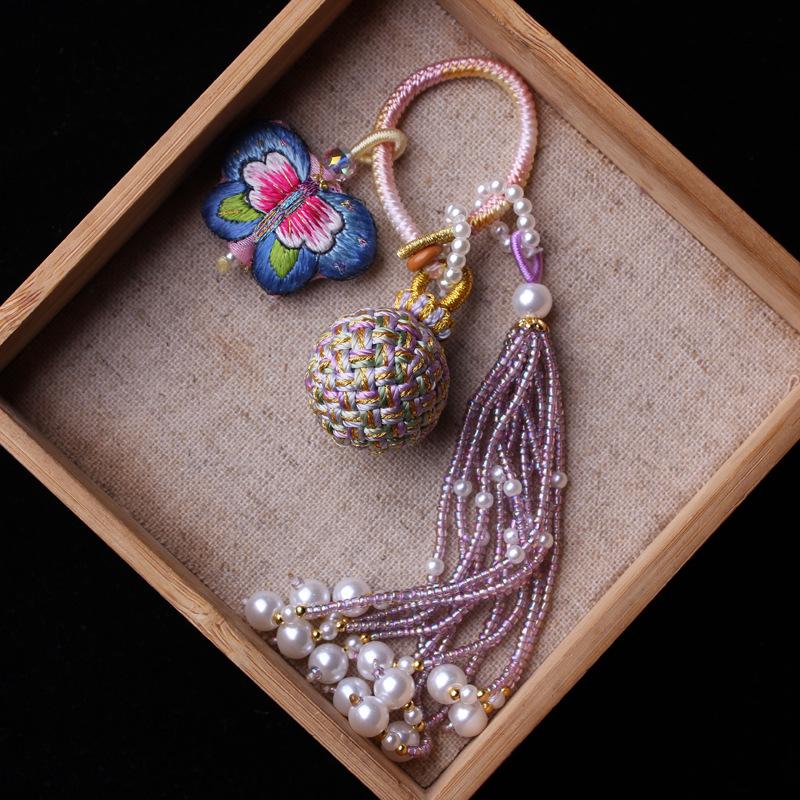Number 16 Handmade Tassel Accessory with Ball Charm, Pearl, and Spinel Details.