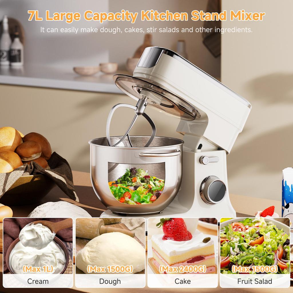 Biolomix BM606E Stand Mixer,1200W 7L Large Bowl OLED Touch Display Electric Kitchen Mixer